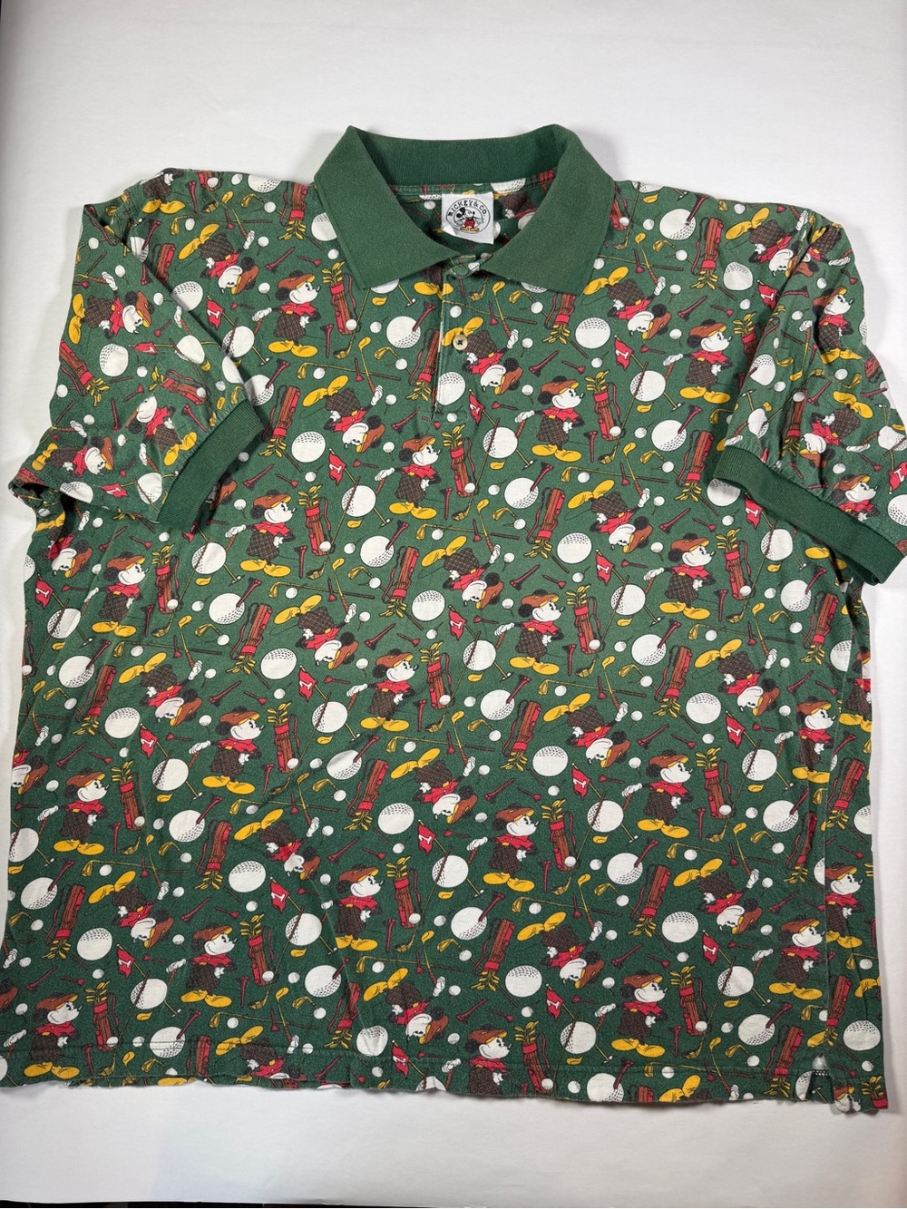 Vintage Mickey & Co Men's Mickey Mouse Golf Graphic Print Green Polo Shirt XL